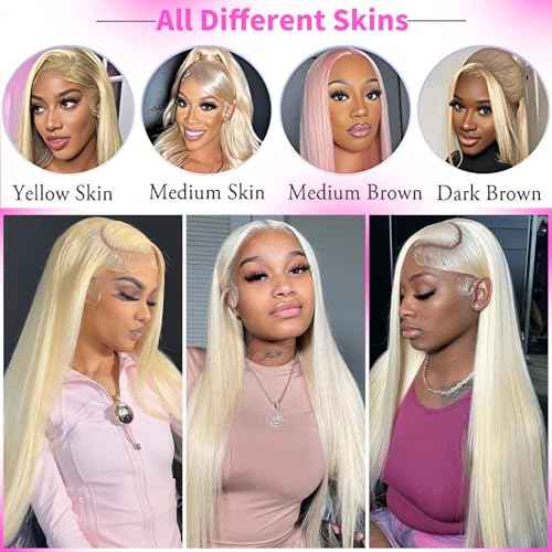 32 Inch 613 Lace Front Wig Human Hair 200 Density Blonde Wig Human Hair 13X6 HD Transparent Straight Lace Front Wigs Blonde Glueless Wig for Women Pre Plucked with Baby Hair