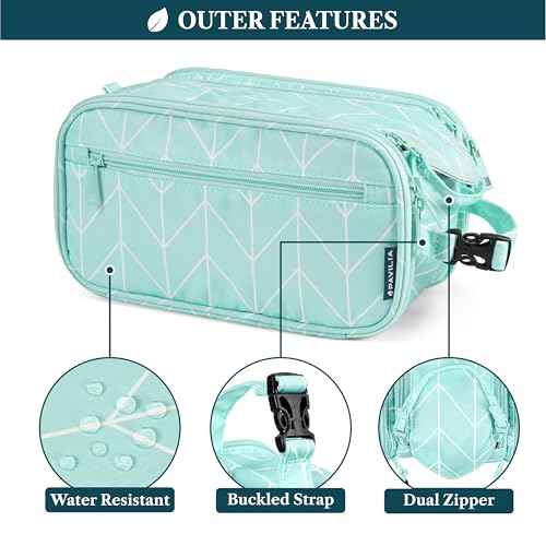 PAVILIA Large Toiletry Bag for Men Women, Mens Travel Bag Toiletries Organizer Case for Grooming, Travel Essentials Shaving Dopp Kit, PU Leather Water Resistant Cosmetic Pouch, Teal Chevron