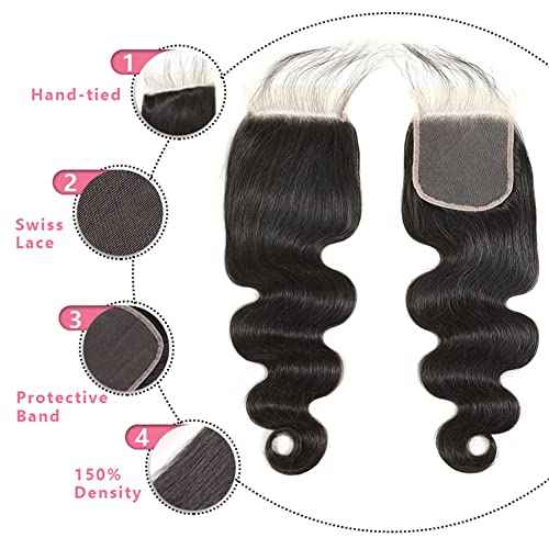 12A Body Wave Bundles with Closure Human Hair 12 14 16+10 Inch Brazilian Virgin Body Wave Human Hair Weave 3 Bundles with 4x4 HD Lace Closure