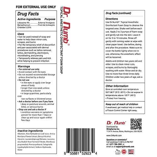 Dr. Numb 4% Lidocaine Foaming Soap with Benzethonium Chloride ? Numbing Wash for Local and Anorectal Uses ? 1.7 oz (3 Bottles)