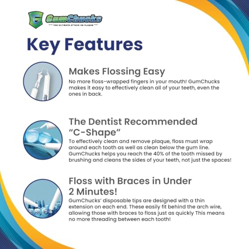 GumChucks Floss for Teeth - Flossing for Kids and Adults - Orthodontic Flossers for Braces - Dental Gum Floss Picks for All Ages (Starter Pack Bundle)