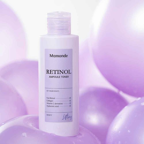 Mamonde Retinol Vegan Face Toner - Korean Daily Anti-Aging Ampoule-Like Texture for Sensitive Skin, Hyaluronic Acid, Vitamin C, Dermatologically Tested, 8.45 Fl Oz.