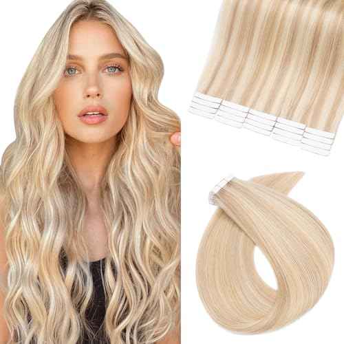 Benehair Remy Tape in Hair Extensions Human Hair Ash Blonde&Bleach Blonde Seamless Skin Weft Tape in Real Human Hair Extensions Straight Hair 22 Inch 50g #18P613 20 pcs