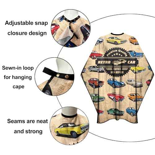 Barber Cape for Men Professional Hair Cutting Salon Cape with Snaps Waterproof Hairdressing Styling Cape Gown Apron- 63¡±¡¿ 56¡±(Vintage Cars)