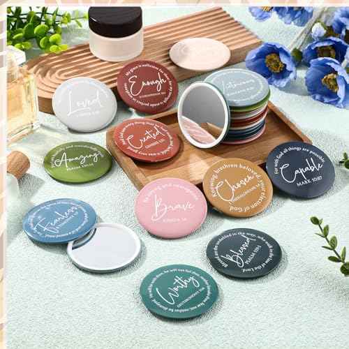 Geelin 72 Pcs Christian Mini Compact Mirrors for Purse Inspirational Bible Verse Scripture Portable Mirrors Bulk Women Small Thank You Gifts Bag for Christmas Coworker Employee Staff Friend (Morandi)