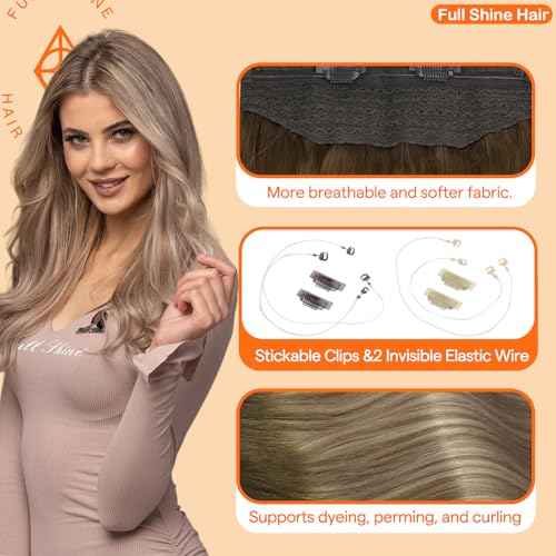 Full Shine Invisible Wire Hair Extensions One Piece Clip In Extensions With Transparent Wire Elastic Fish Wire Hair For Women 90G Ombre Hair Extensions Wire Secret Hairpiece For Women 20 Inch