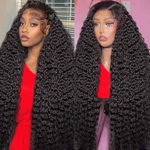 13x6 Deep Wave Lace Front Wigs Human Hair Curly Human Hair Wig for Women Deep Curly HD Lace Frontal Wigs Glueless Pre Plucked with Baby Hair Natural Color (20 Inch-10A)
