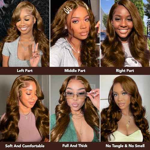 32 Inch Chocolate Brown Lace Front Wig Human Hair 200 Density 13x4 HD Lace Front Wigs Human Hair Pre Plucked Brown Body Wave Glueless Wig