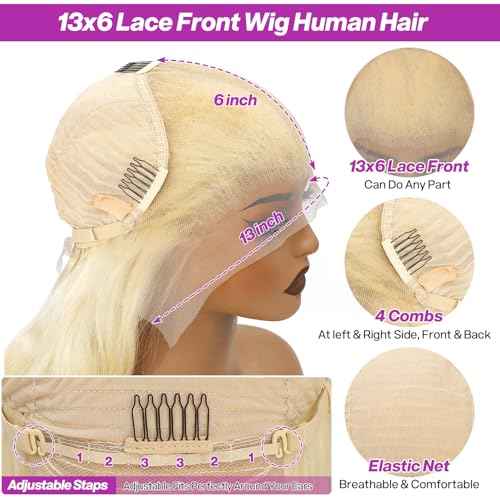 613 13x6 Lace Front Wig Human Hair Body Wave Blonde Wig Human Hair HD Transparent Lace Frontal Wigs for Women 200 Density Glueless Wigs Pre Plucked With Baby Hair 22 Inch