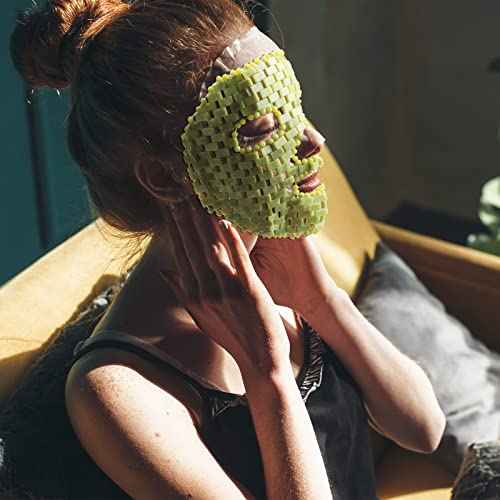 Jade Facial Mask, Jade Sleep Natural Stone Green Facial Cooling Mask, Beauty Skincare Massage Tools for Alleviate Puffiness Face Massage Puffy Eyes Dark Circles