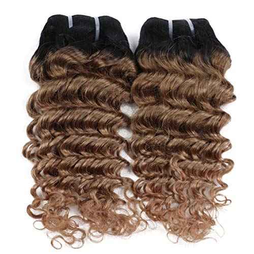 4 Bundles Deep Wave Short Bob Style Ombre 1B/30 Virgin Human Hair Bundles 50g Two Tone Color Brazilian Hair Weave 14¡±