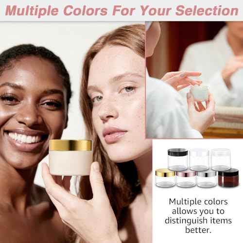 12 Pack 4 oz Plastic Cosmetic Containers With Gold Lids Refillable Clear Empty Travle Jars Containers for Body Butter,Sugar Scrubs,Cream,Lotions,Candy, Label&Spatulas