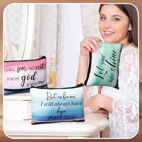 Pinkunn 16 Pcs Inspirational Christian Gifts for Women Religious Makeup Bags Bulk Religious Gifts for Women Inspirational Bible Verse Pencil Pouch Makeup Bags with Zipper for Travel(Bible Landscape)