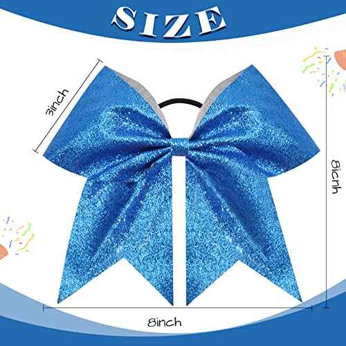 16PCS 8" Large Glitter Cheer Bows for Cheerleaders, CN Sparkly Hair Bows with Elastic Hair Ties Accessories for Teens Girls Women Cheerleading Softball Competition Sports (Blue)