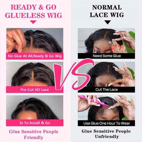 5x5 HD Lace Closure Wigs Glueless Wigs Human Hair Pre Plucked Pre Cut Human Hair Wear and Go Body Wave Lace Front Wigs Human Hair for Black Women 180 Density 20 Inch