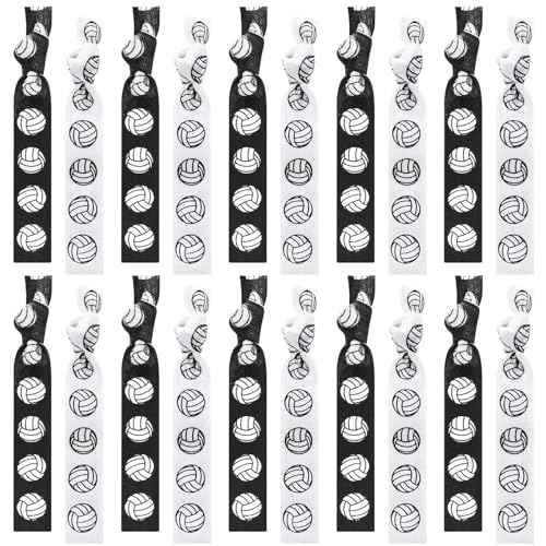 Hanaive 20 Pcs Volleyball Hair Ties Hair Accessories Ponytail Holders Bracelets No Crease Ribbon Volleyball Gifts for Team Girls Women Player(Black, White)