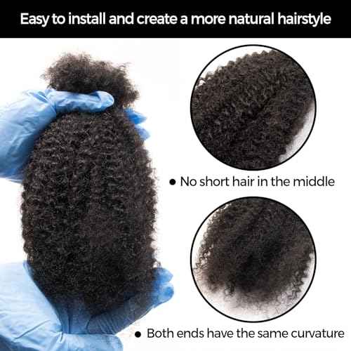 18 Inch Afro Kinky Curly Human Hair Bulk 3 Pack, Pre Looped Micro Locs Dreadlocks Extension, 1B Natural Black for DIY Twist Braids Crochet Repair Protective Styles