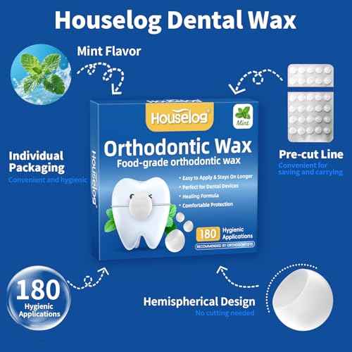 Orthodontic Wax for Braces - 180 Dental Wax Dots, Hygienic Individual Wraps, Brace Wax for Brackets (Mint)
