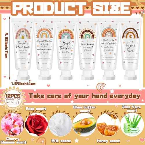 12 Pcs Christmas Teacher Appreciation Gift Bulk Hand Cream Boho Rainbow Employee Staff Appreciation Hand Lotion Teacher Team Thank You Gift Bulk for Christmas Thanksgiving Party Favor Stuffers