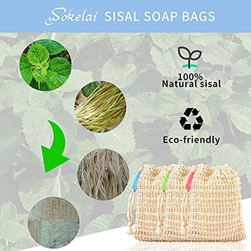 Bar Soap Bags for Soap Bars 6 Pieces, Natural Sisal Soap Saver Bag, Bar Soap Pouch for Exfoliating Body Scrubber, Travel Mesh Soap Pocket Soap Sack Use in Shower Bath Shampoo Bar Holder