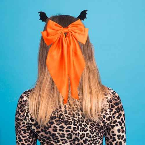 Pufandor Hair Bow Silky Satin Hair Ribbons for Women, Orange Bows for Girls Hair Bowknot Barrettes Long Tails with Clips Big Hair Bows Hair Accessories (Orange 1pc)