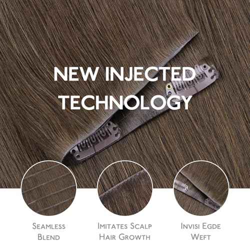 WENNALIFE Invisi Edge Real Human Hair Extensions, 18 Inch 130g 7pcs Light Ash Brown Seamless Clip in Extensions Remy Hair Clip Ins Invisible PU Skin Weft Extensiones De Cabello Hmano