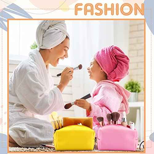 Kigeli 15 Pcs Aesthetic Makeup Bags PU Leather Cosmetic Pouches Waterproof Plain Toiletry Bags Makeup Pouches Bulk for Women Party Gift Travel Storage Organizer(Macaron)