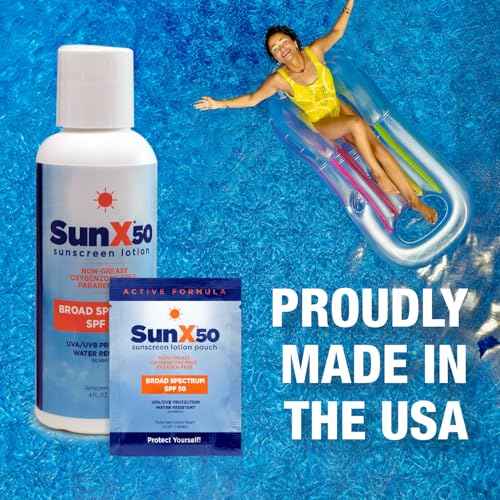 CoreTex Sun X 50 SPF Broad Spectrum Sunscreen Packets - Bulk Pack of 100 Paraben, Oxybenzone, Octinoxate, & Oil Free Sunscreen - No White Cast and Water Resistant Up to 80 Minutes
