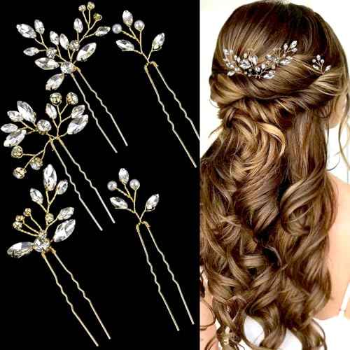 5 Pieces Bride Hair Pins Rhinestone Bridal Hair Piece for Women Crystal Hair Accessories for Bride Bridesmaids Flower Girls(Gold)