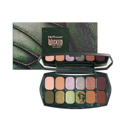 r.e.m. beauty by Ariana Grande Wicked: For Good | Ozian Forest Eyeshadow Palette | Highly Pigmented, Blendable Eye Shadows | Mix of Matte, Duo-Chrome, Shimmer and Glitter Formulas | 12 Shades