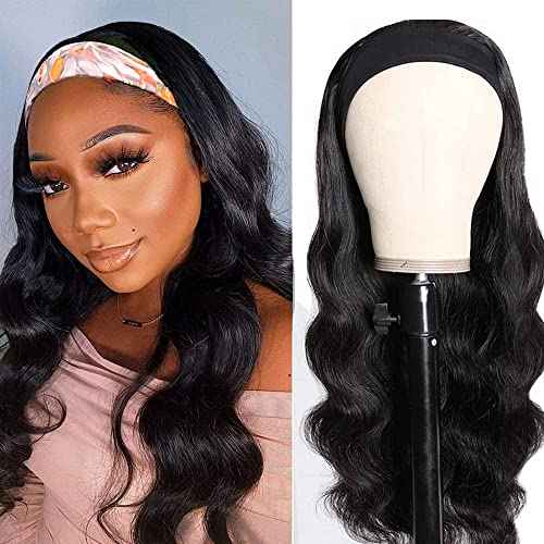 feibin Headband Wig Human Hair Wigs for Black Women Human Hair Headband Wig Body Wave 18 Inch Wear and Go Wigs Glueless Human Hair Wig Machine Made None Lace Front Wig Natural Color 150% Density
