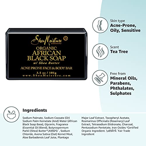 Sheamoisture Face and Body Bar for Oily, Blemish-Prone Skin African Black Soap Paraben Free 3.5 Oz