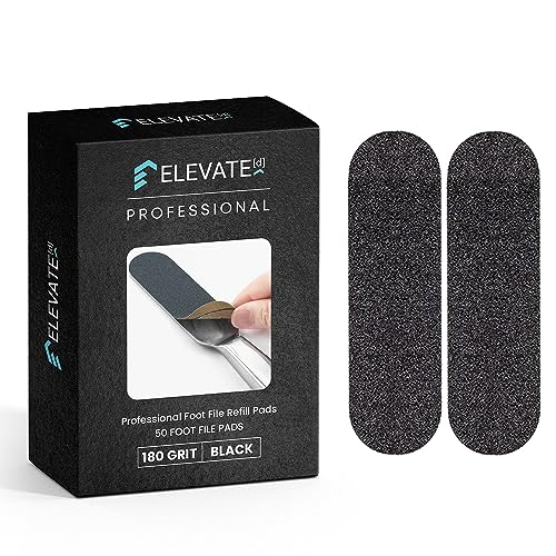 Professional Pedicure File Refills - Pack of 50 Foot File Replacement Pads - Black - Disposable Foot Files for Pedicures - Pedi Foot File Pads with Water Resistant Strong Adhesive (180 Grit)
