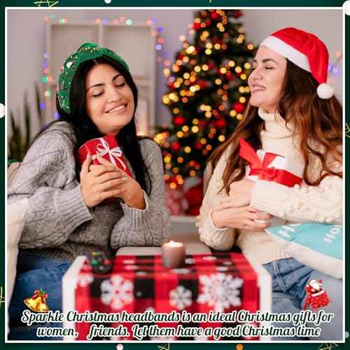obeoby Christmas Headband for Women, Knotted Headbands with Christmas Tree Crystal Pearl Snowflake Decorations Holiday Hairband