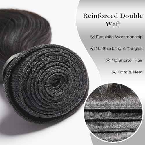 ASHINE Human Hair Bundles Body Wave Straight, Unprocessed Cambodian Raw Hair Bundles for Women Natural Black 14 16 18 Inch, Keep Soft and Silky After Multiple Washes
