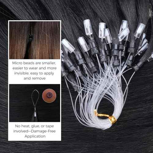 Lashey Micro Link Hair Extensions Human Hair Natural Black 14 Inch Yaki Straight Micro Beads 50g 50s Micro Loop Micro Ring Human Hair Invisible for Women