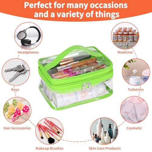 HAOGUAGUA Double Layer Clear Cosmetic Bag Makeup Bag, Waterproof Travel Toiletry Bag, Transparent PVC Pouch Organizer (Green)