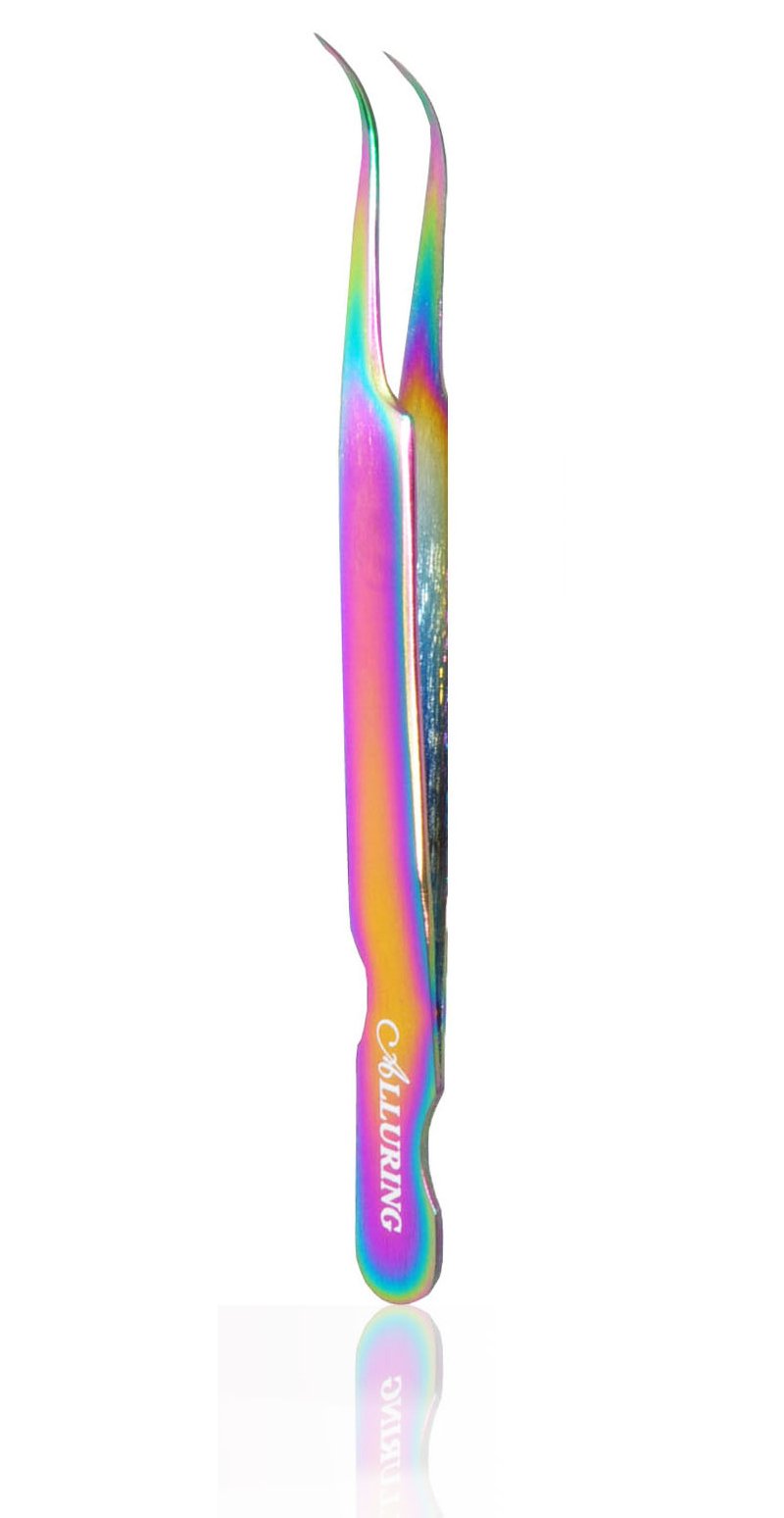 Alluring Rainbow Multi-Color Tweezers for Eyelash Extension (Straight & Strong Curved)