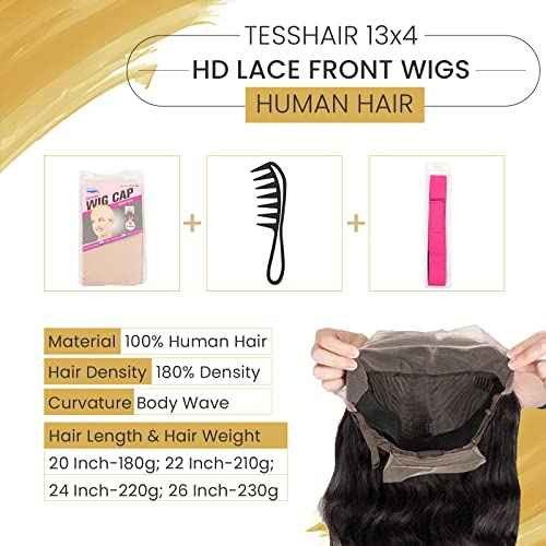13x4 Body Wave Lace Front Wigs Human Hair Pre Plucked for Black Women, 180% Density Glueless Transparent Lace Front Wigs Human Hair Wig with Baby Hair (26 Inch)
