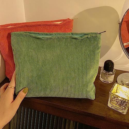 Cosmetic Bags for Women Makeup Bag Large Capacity Purse Travel Toiletry Zipper Storage Pouch Make up Brushes Organizer for Gifts (Corduroy, Grass Green)