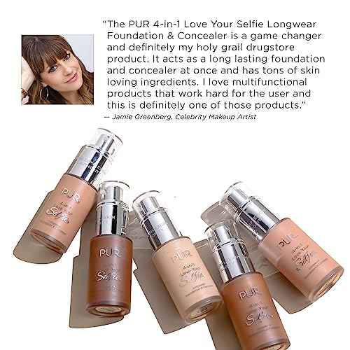 PÜR MINERALS 4-in-1 Love Your Selfie Foundation & Concealer - Longwear Full Coverage Liquid Makeup Foundation with Hydrating Blend for Refined-Looking, Natural Beauty Glow, Skin Texture & Tone