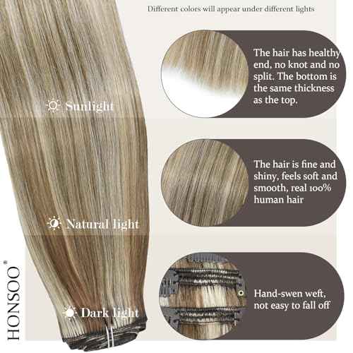 Honsoo Balayage Hair Extensions Real Human Hair Clip Ins 16in Ash Blonde To Platinum Blonde 120g 7pcs Can Be Styled Hair Extensions For Thin Hair