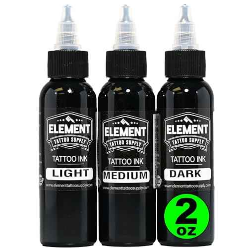 Element Tattoo Supply Greywash Tattoo Ink Set for Professional Tattooing Supplies ? Light, Medium & Dark Solid Shades for Outlining, Shading & Blending for Artists ? 2 oz Bottle (3 Pack)