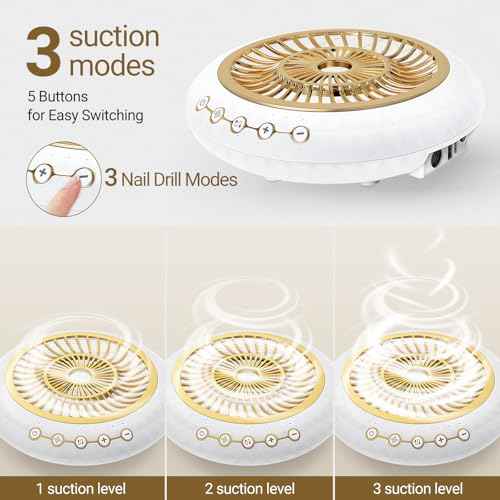 2 in 1 Nail Dust Collector Quiet , 5000RPM Vacuum Fan Extractor with Reusable Filter & 30000RPM Electric Nail Drill File Professional with 6 Bits - Home/Salon Use, Pros Tech & Beginners