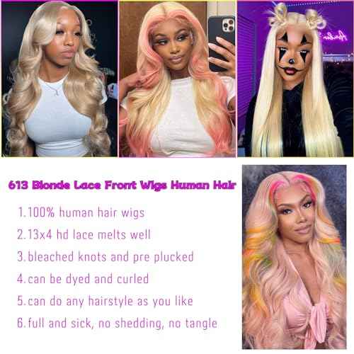bunGiol 613 Blonde Lace Front Wig Human Hair 13x4 HD Transparent Wig 180% Density 28 Inch Brazilian Glueless Straight Lace Front Wigs Human Hair Pre Plucked With Baby Hair Bleached Knots