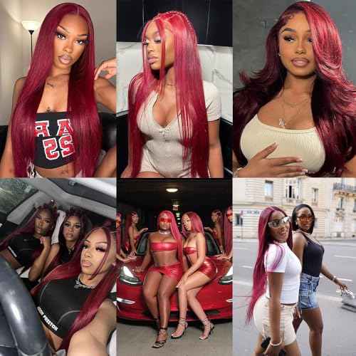 26 Inch 99j Burgundy Lace Front Wigs Human Hair Pre Plucked 13x4 Straight Lace Frontal Wigs Human Hair Win Red Colored Wigs for Black Women Straight Wigs Human Hair Natural Hairline