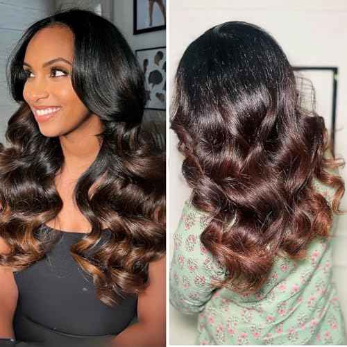 T1B/2/30 Chestnut Brown Ombre Human Hair Bundles Body Wave 100% Real Virgin Human Hair Bundles 10 12 14 Inch Dark Roots Bundle 3 Tone Ombre Medium Auburn Colored Sew in Quick Weaves
