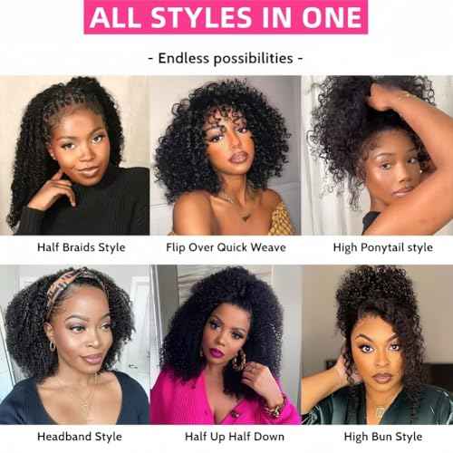 Curly Half Wig Human Hair Glueless Wigs Human Hair 200% Density Upgrade 3 IN 1 Headband Wig Seamless Flip Drawstring Wig Human Hair Wear and Go Beginner Friendly for Women 20 Inch