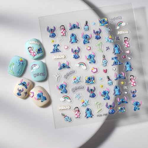 5D Embossed Cartoon Nail Stickers - 1Pcs Cute Nail Stickers for Nails Art Cartoon Reliefs Self Adhesive Supplies Nails Decals Cute DIY Designs Sticker for Women and Girls