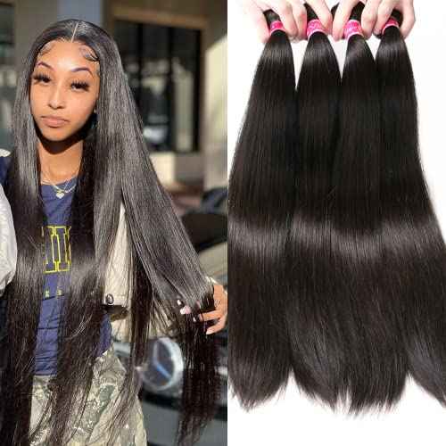 YISEA 12A Straight Hair Bundles Brazilian Virgin Human Hair Bundles Straight (16 18 20 22, Straight 4 Bundles) 100% Unprocessed Virgin Hair Bundles Straight Raw Hair Human Bundles